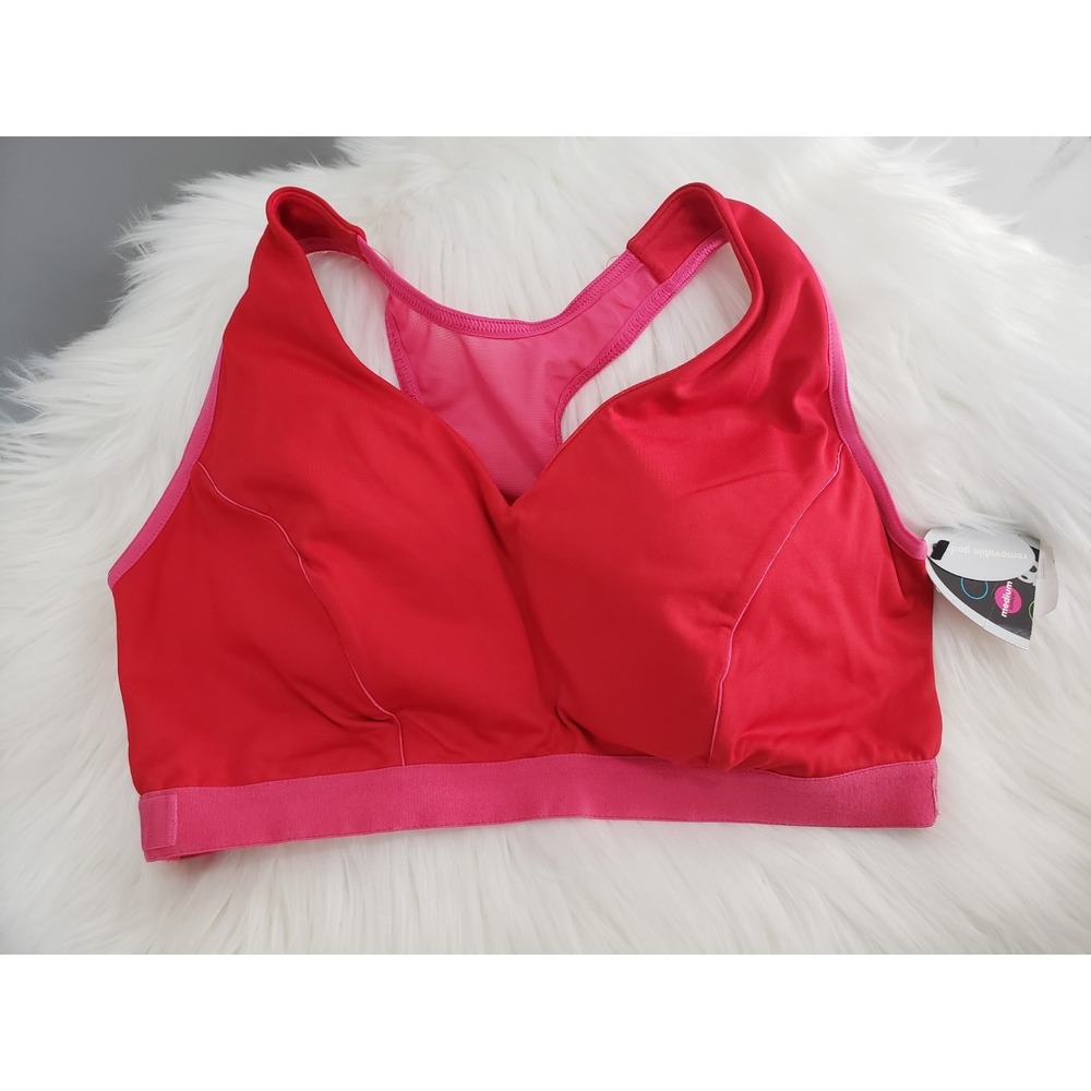 38D Shock Absorber Plunge Sport Bra Blue Medium Support Removable Pads Workout